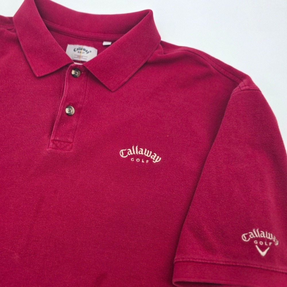 VINTAGE CALLAWAY GOLF POLO MENS XL BURGUNDY RED 90S LOGO EMBROIDED COTTON PREPPY